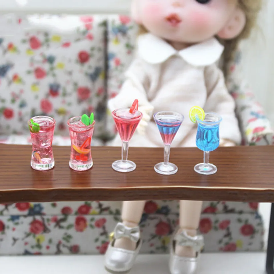 2Pcs 1:12 Dollhouse miniature blue cocktail cup simulation drink glass model tAB