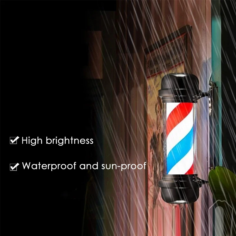  55cm Barber Shop Pole Rotating Lighting Red White Blue Stripe Rotating Light Stripes Sign Hair Wall - 33025800461