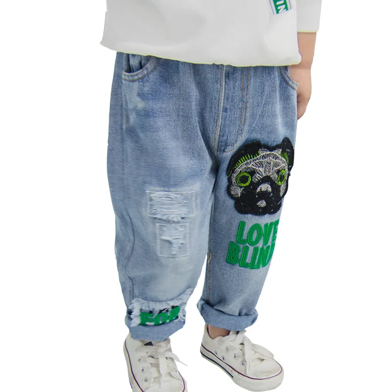 

New Fashion boys jeans with letter print 2018 spring autumn pocket dog loose pant jean kids for age 2 3 4 6 8 years