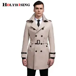 Holyrising, Мужская ветровка, длинный рукав, Тренч, тонкие куртки и пальто, двойная пуговица, одноцветная куртка с поясом, Мужская S-6XL, размеры 18473-5