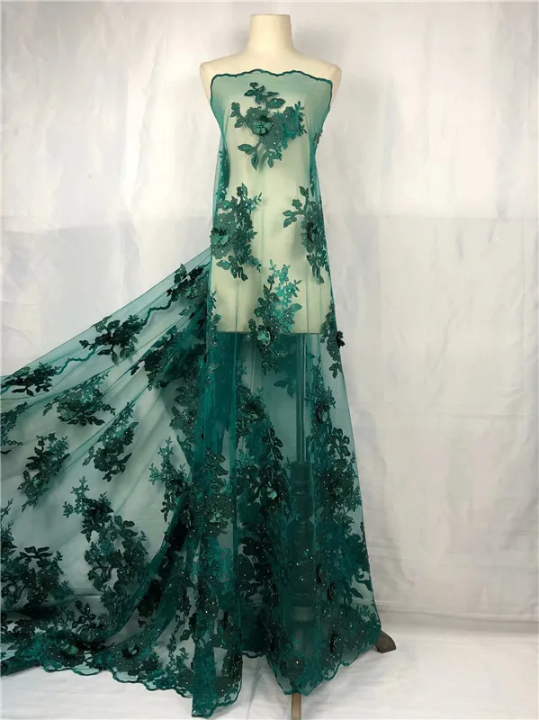 

African Lace Fabric 2018 3D Appliques Fabric High Quality Beaded Lace Fabric African French Tulle Lace For Wedding green purple