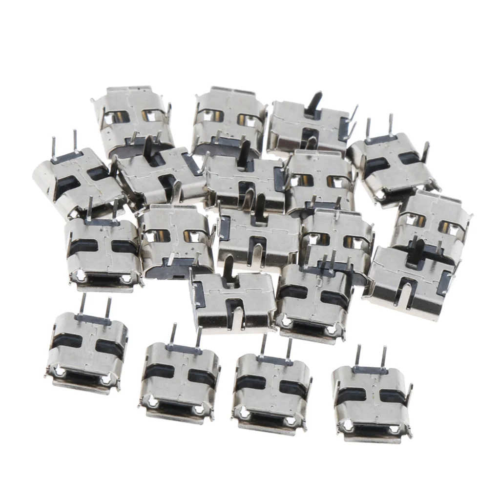 20 Pieces Metal DIY Micro USB Female 4 Pin Socket Jack Connector Port PCB