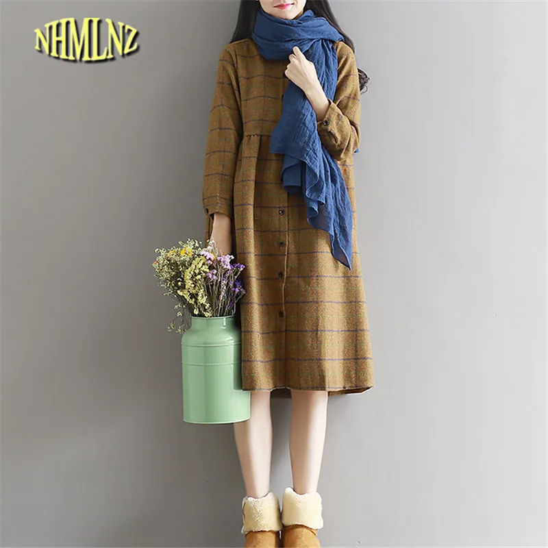 Шерстяное платье 2018 осень и зима однобортный Для женщин с лацканами Длинные