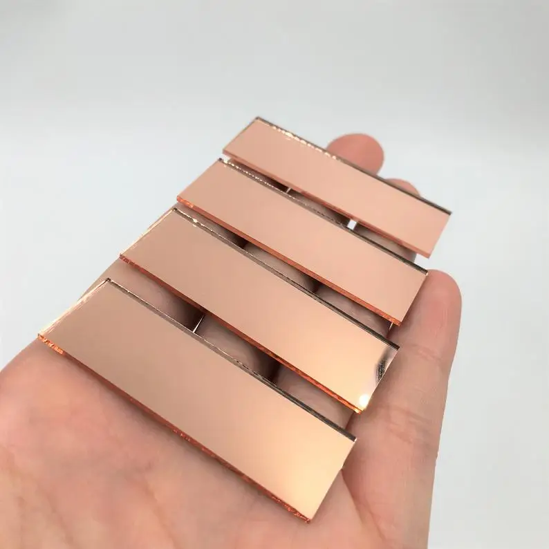

200pcs/lot Rectangular Light Rose Gold Mosaic tile 5/8X2 INCH Glass Mirror Home Decoration
