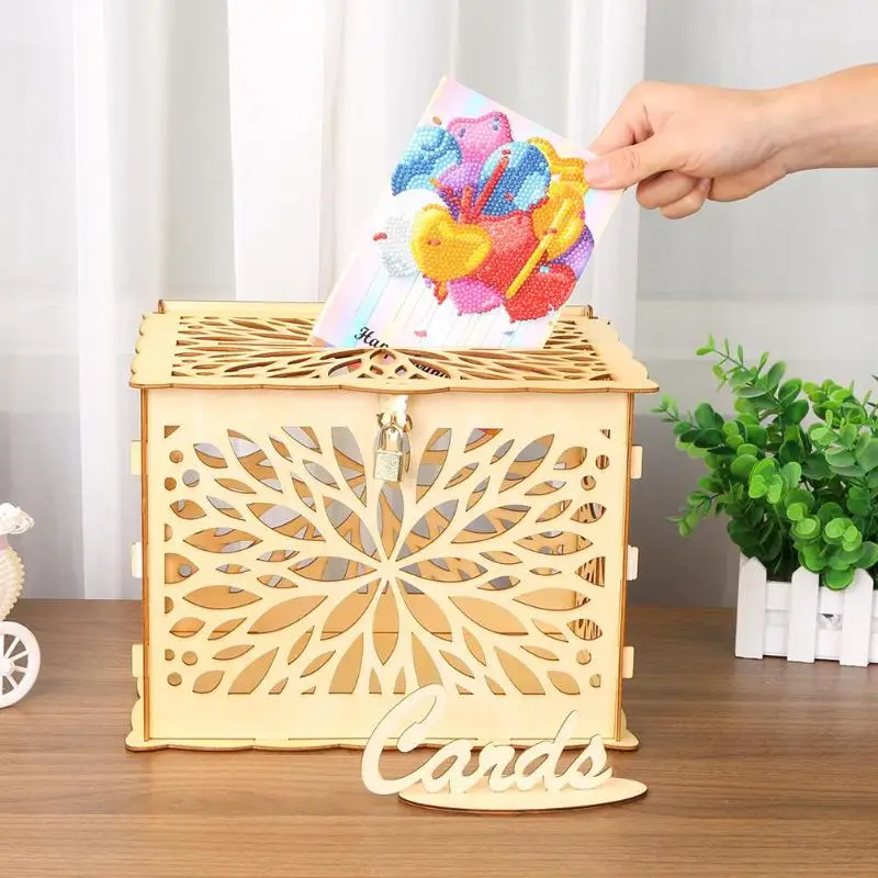 Деревянные полые резные деревянные DIY Свадебные украшения принадлежности карты Копилка ремесло