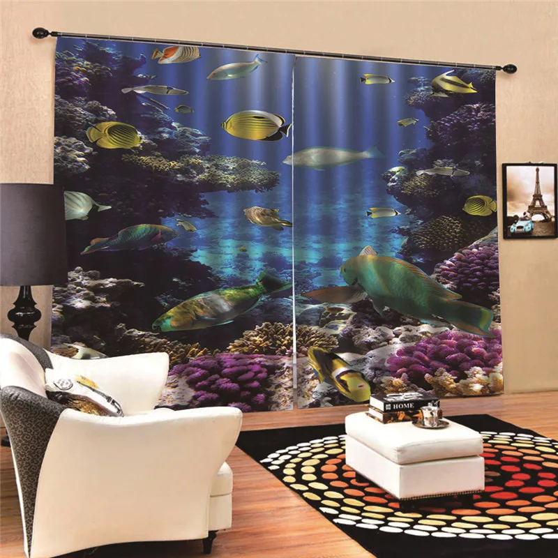 

Underwater World Curtains for Living Dining Room Bedroom Screens Printing Minimalist Blackout 3D Digital Print JUN3