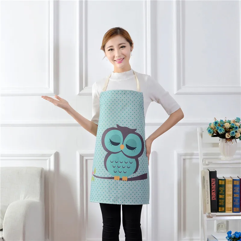 1pcs Cotton Linen Owl Flower Pattern Apron Woman Adult Bibs Home Cooking Baking Coffee Shop Cleaning Apron Kitchen Accessory - Цвет: G