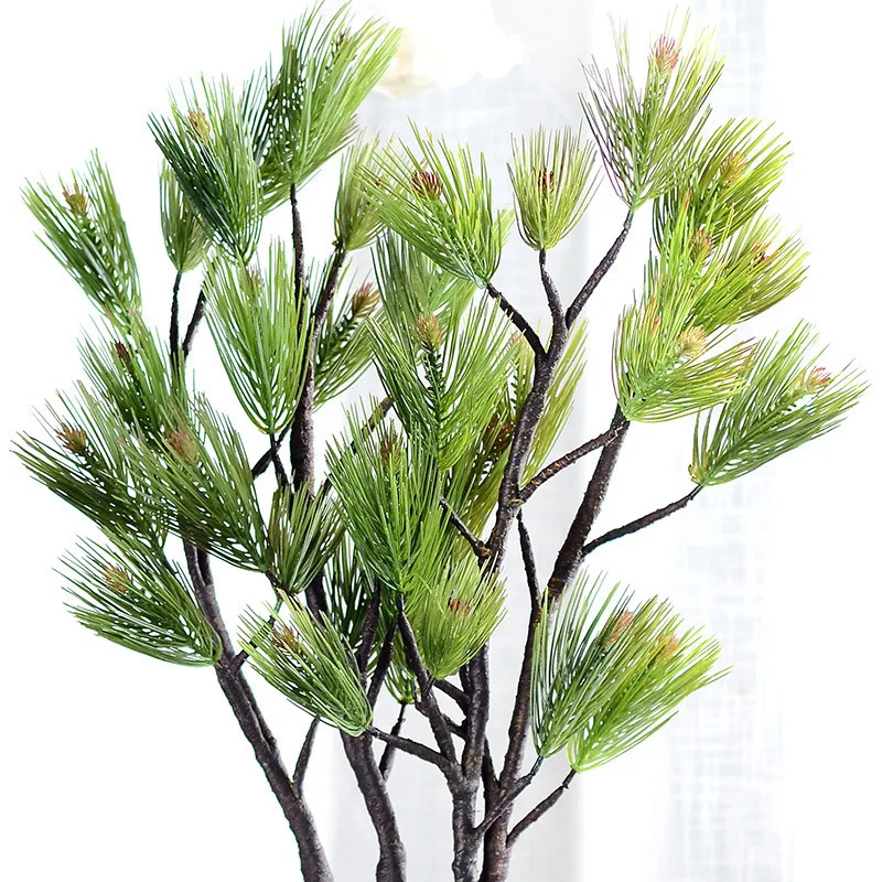 9 Heads Artificial Pine Tree Flexible Stem Dried Branches Green Plant