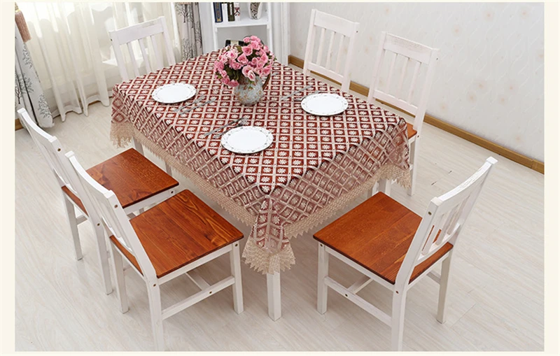 Lanweini Hollow Embroidered Elegant Fabric Tablecloths For Rectangular Table Cloth For Table Decor Crochet Tea TV Cabinet Cover