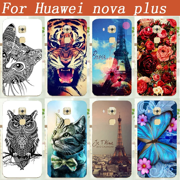 DIY Painting cover lion dog cat Flowers and Eiffel Towers design Case For HUAWEI Nova Plus Colorful Printing Back Cases | Мобильные