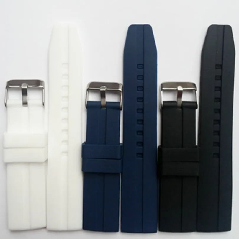 Hot Sale Rubber Watchband 22mm Men Black Sport Diving Silicone Watch Band Strap Stainless Steel