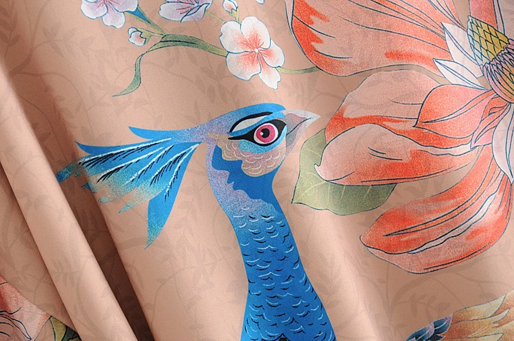 Женская длинная рубашка, длинное праздничное кимоно синего цвета с цветочным принтом «павлин» и V-образным вырезом, на поясе, кардиган свободного кроя