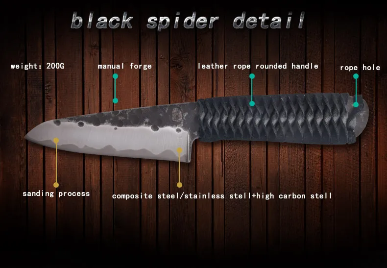 HX на открытом воздухе прямой ручной работы кованый нож черный фиксированный нож кожаный обертывание ручка черный паук Открытый выживания хорошие ножи