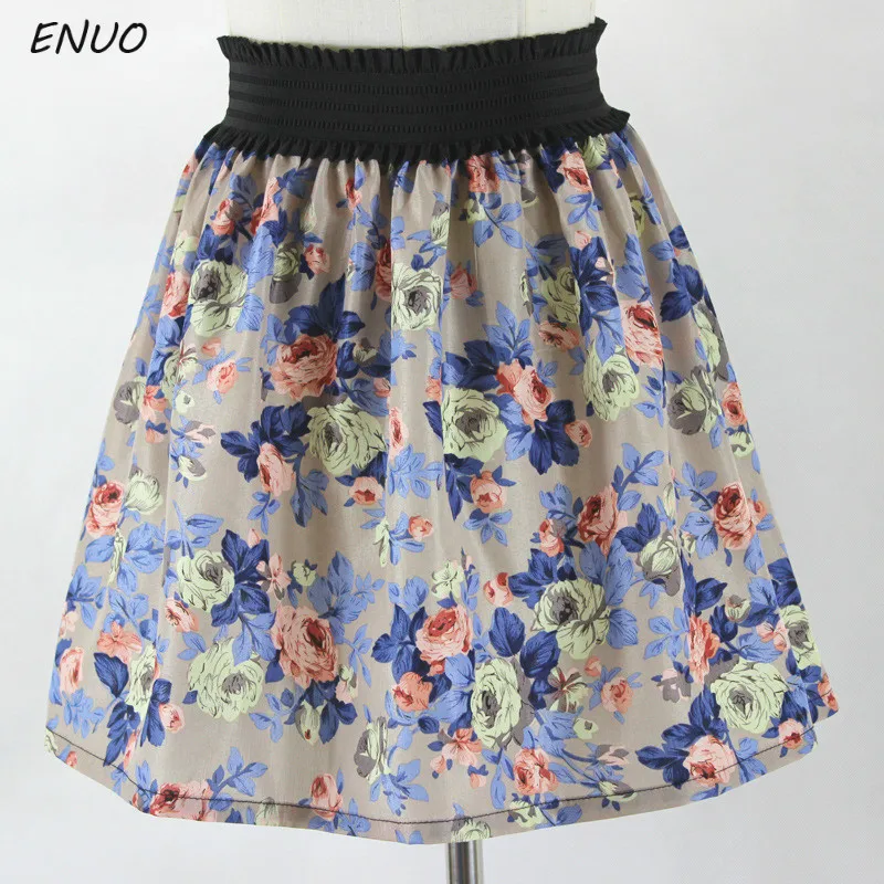 

Summer 2019 Chiffon Women Skirt Flower Printed Korean Style Skirts Women High Elastic Waist Beach Short Skirt Women Clothing
