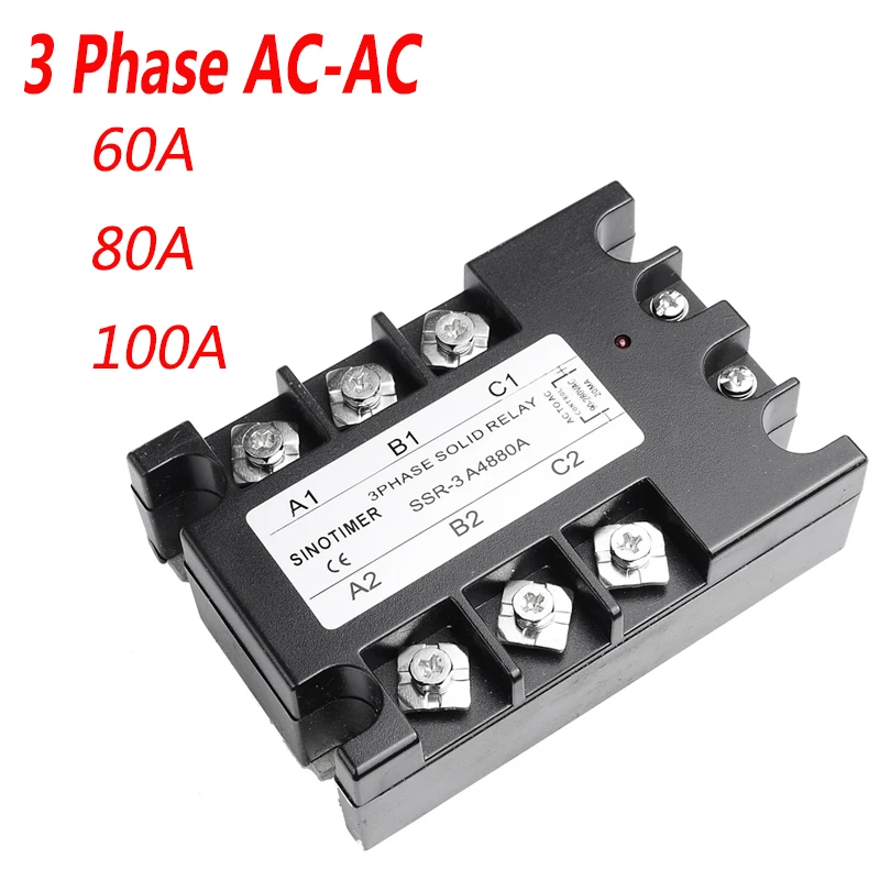 Трехфазное реле 60A 80A 100A SSR 90 280V AC 20mA в твердотельное трехфазный Rele с крышкой|Реле| |