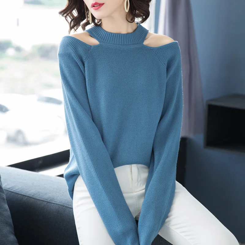 Solid off shoulder half turtleneck loose pullover sweater 2018 new long sleeve women autumn basic sweater shirts