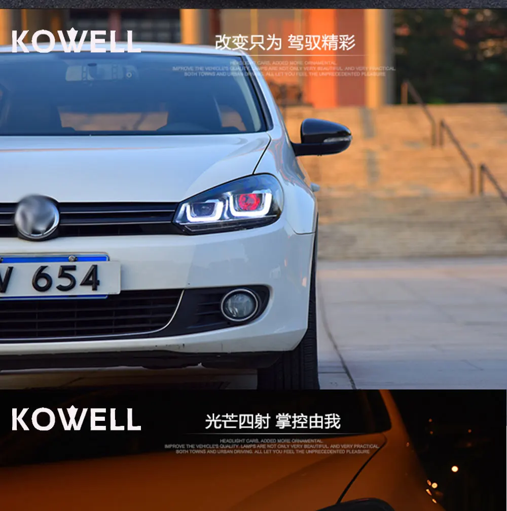 KOWELL автомобильный Стайлинг для VW Golf 6 фары 2010-2013 Golf6 mk6 светодиодный фонарь Angel Eye светодиодный DRL Bi Xenon объектив парковочная противотуманная фара