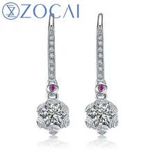 Бренд ZOCAI висячие серьги 0,28 Ct H/SI настоящий бриллиант с 0,01 Ct настоящий рубин 18K белое золото висячие серьги E80081T