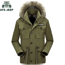 AFS JEEP брендовая флисовая Толстая теплая парка с капюшоном для мужчин размера плюс 4XL зимние длинные парки hombre invierno мужские куртки с хлопковой подкладкой