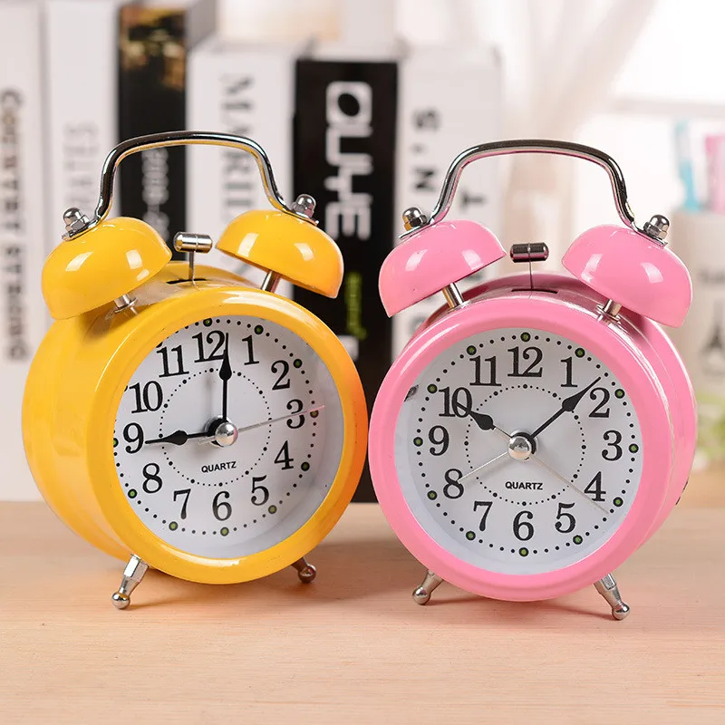 Modern Candy Color Bell Alarm Clock Portable Single Face Table Clock