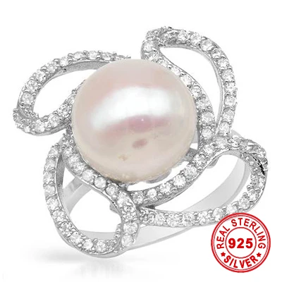 

I&zuan Brand Luxury S925 Silver ring White Freshwater Diameter 9~10mm Pearl Trendy sterling silver jewelry Ring for women