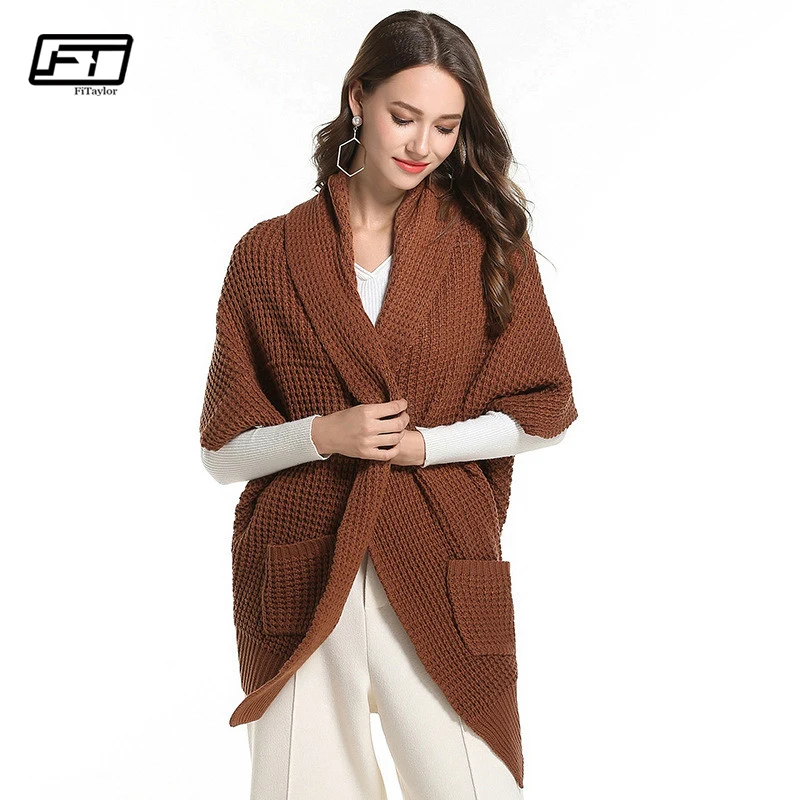 

Fitaylor New Autumn Winter Women Knitted Cardigan Casual Irregular Batwing Sleeve Coat Winter Sweater Clothing