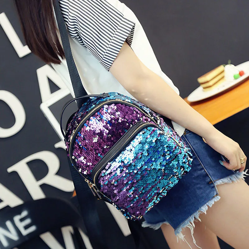 Women Sequined Backpack PU Leather Small Sequins Female Backpacks New Arrival Bling Designer Travel Girl Rucksack Mochila BP0198 (3)