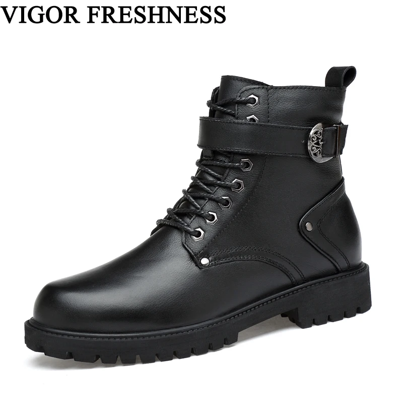 

VIGOR FRESHNESS Woman Boots Brand Women Shoes Genuine Leather Shoes Fur Ankle Boots Flat Winter Boots Warm Motorcycle Boots S57
