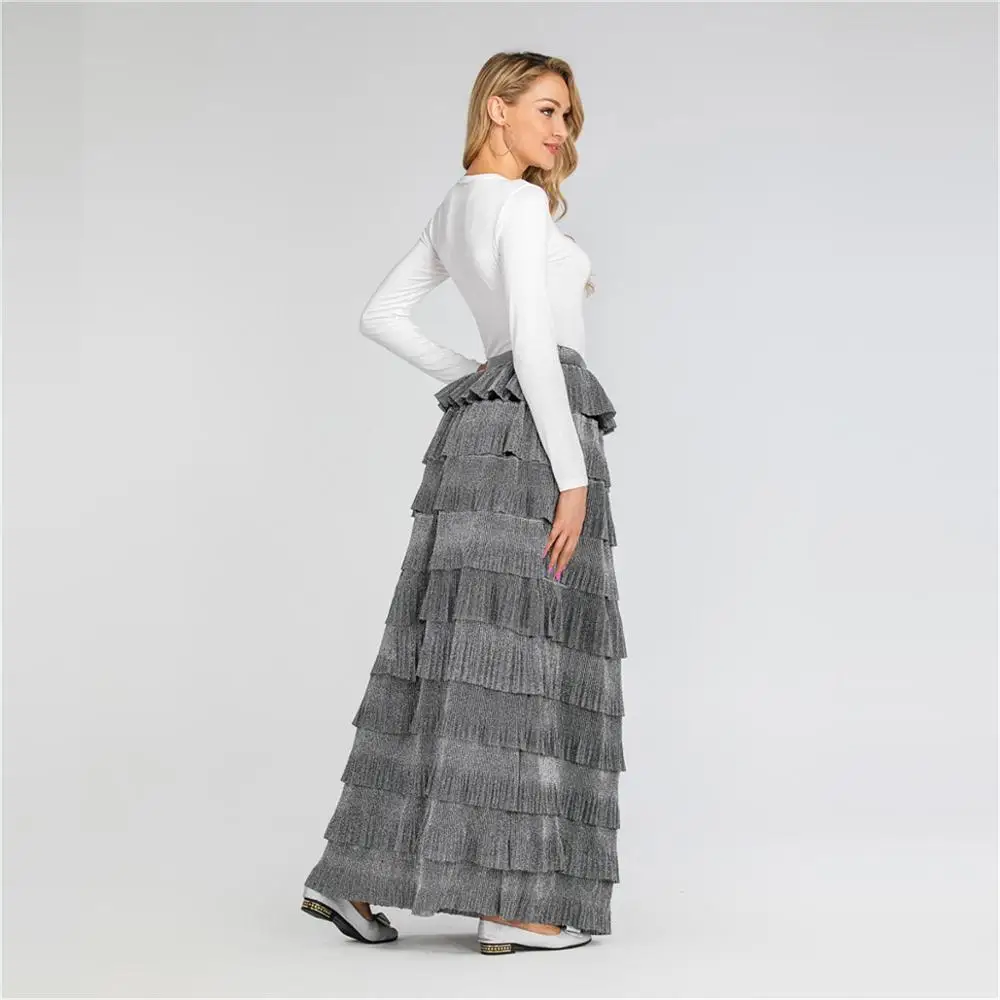 Spring High Waist Multi-color Patchwork Cakee Layered Maxi Long Skirt Women Elegant Long Sweet Long Tiered Skirt Girl