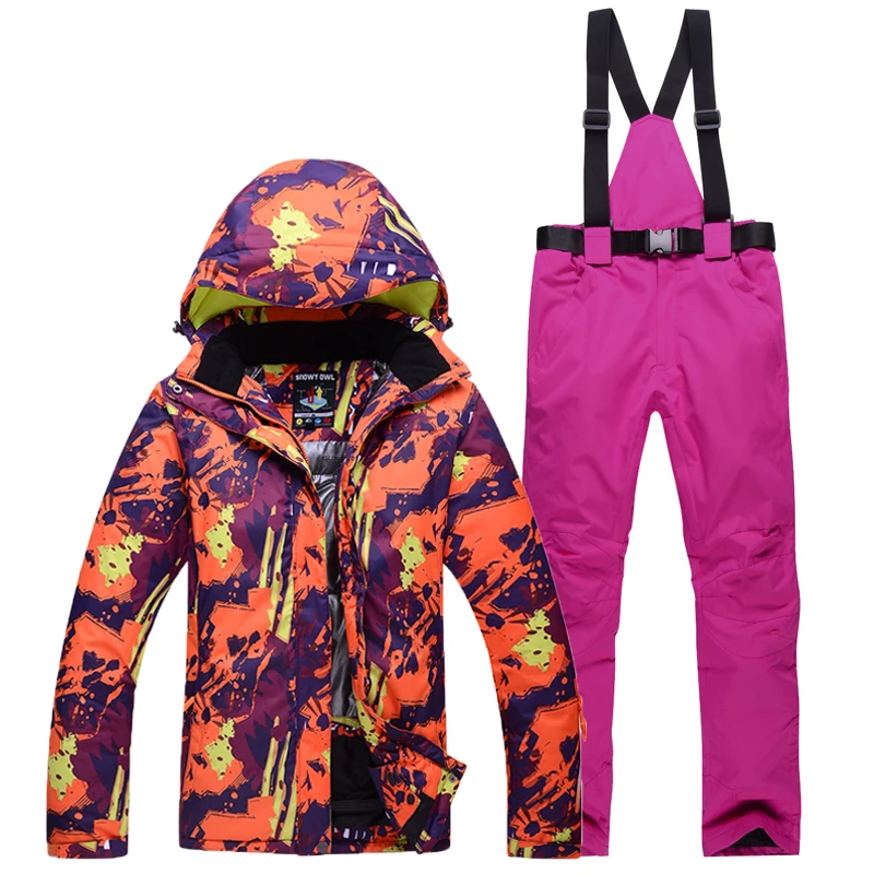 Высококачественный зимний лыжный костюм для мужчин и женщин, пара моделей лыжных курток и брюк, плотный теплый водонепроницаемый ветрозащитный - Цвет: ROSE