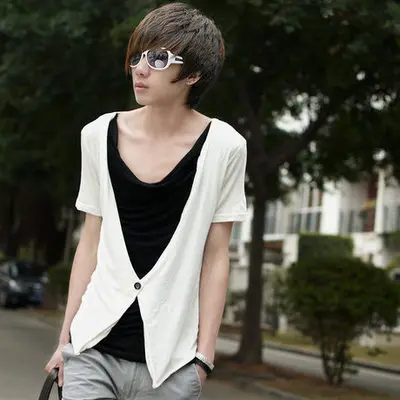 

2016 Summer Non Mainstream False Two-pieces Metrosexual Hip Hop T Shirt Men Brand Fashion T-shirt Casual Korean Style Tshirt