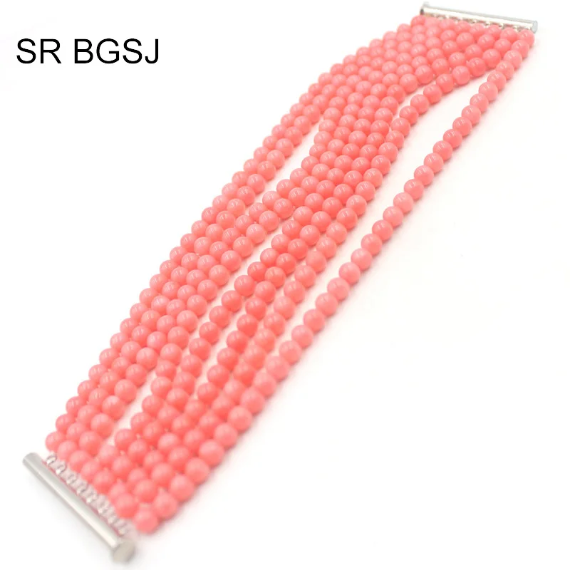 

Free Shipping 30% OFF 5-6mm Pink Coral Gems Handmade 8-strand Women Bangle Bracelet 7" - 8"