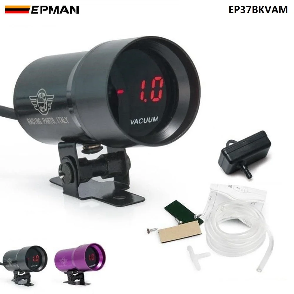 

37mm COMPACT MICRO DIGITAL SMOKED VACUUM GAUGE UNIVERSAL 3-4-6-8 CYLINDER ENGINES For Toyota rav4 EP37BKVAM