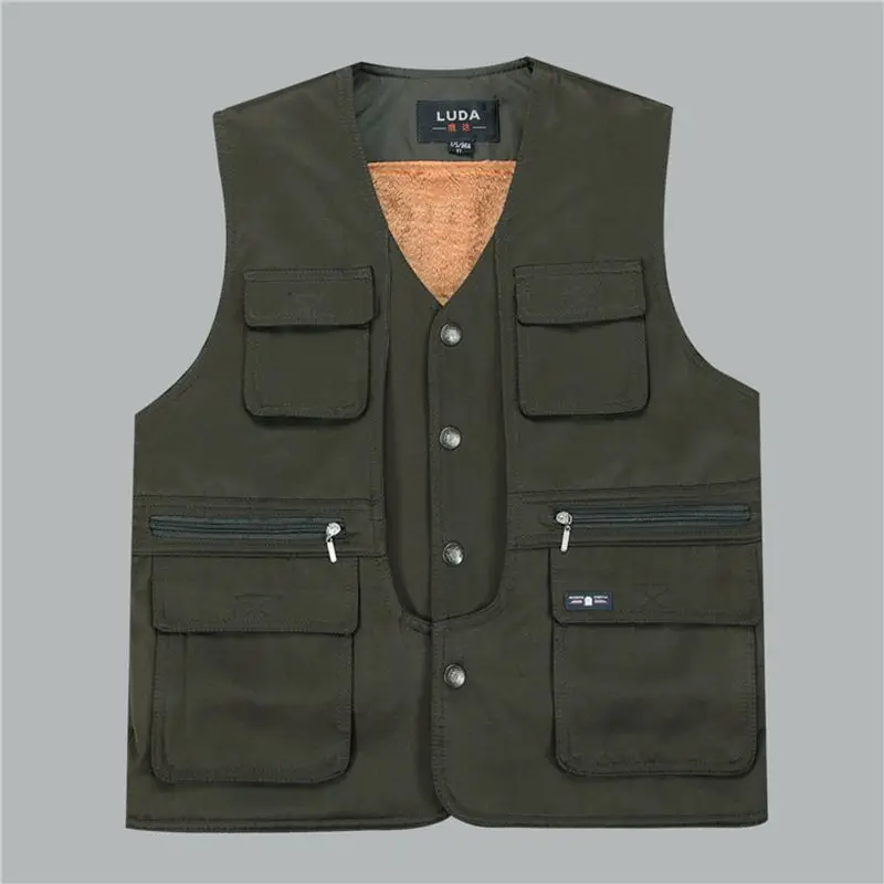 brieuces new Autumn and winter section men's vest men's thicker lamb wool plus size S-3XL cashmere multi pocket cotton vest brieuces new Autumn and winter section men's vest men's thicker lamb wool plus size S-3XL cashmere multi pocket cotton vest