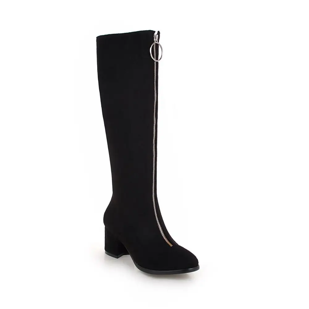 ZETMTC/ г. осень-зима, новые женские сапоги, сапоги до колена на толстом высоком каблуке, женская обувь, черный, серый, синий цвета - Цвет: black