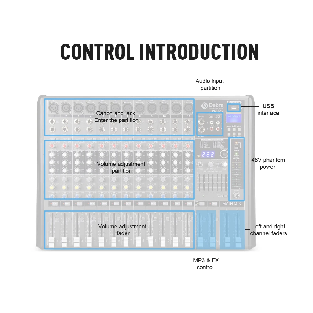 Профессиональный Debra Audio PRO 12 каналов с 256 DSP звуковыми эффектами Bluetooth студийный