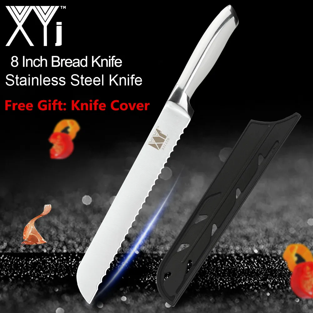 XYj кухонные ножи для приготовления пищи, нож для очистки овощей Santoku, нож для нарезки хлеба, ножи из нержавеющей стали, аксессуары для приготовления пищи с крышкой для ножа - Цвет: Slicing Knife