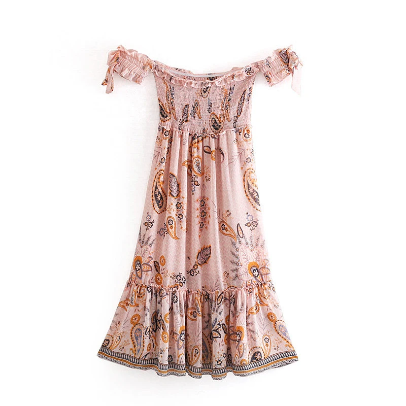 Women's Clothing Dress 2019 Chiffon Fabric Print Slash Neck Dress Ms Summer Street Sexy Slim Fit Stylish Temperament Clothing