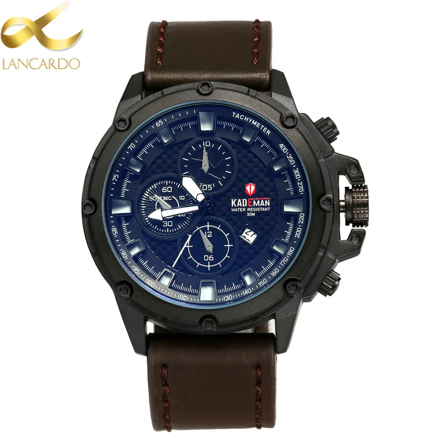 Lancardo Mens Watches Brand Luxury Black Dail Watch Men Leather Strap
