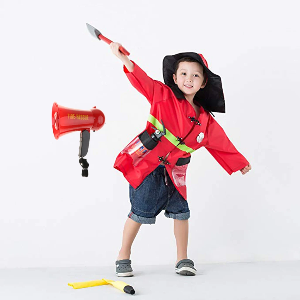 Children Fire Chief Role Play Costume Halloween Cosplay Megaphone Tools 10 Pieces Set Kids Dress Up Toy