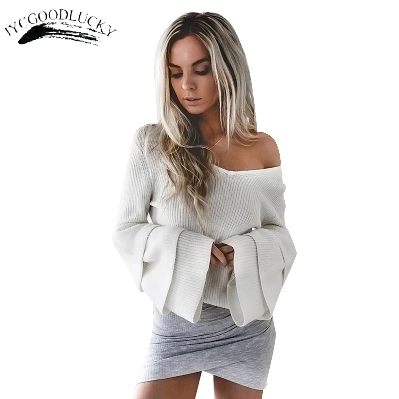 

Pullover Flare Sleeve 2017 Sweater For Women Cute Ruffle Sweater Diver New Arrival Female Sweaters Large Women's Winter Sweaters