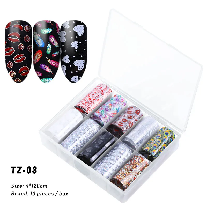 FlorVida 10pcs/set 4*120cm Nail Foil Stickers Leopard Pattern Decal Design for Nails Salon Wholesale Nail Art Foil Decoration - Color: TZ-03