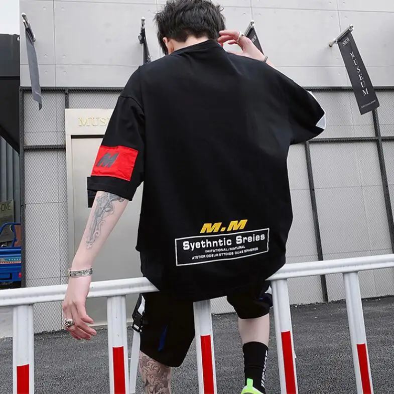 M-XXXL! Летние свободные кольца в виде пятиконечной с коротким рукавом Футболка молодежь с буквенным принтом; обувь для спорта и отдыха, комплект из двух предметов