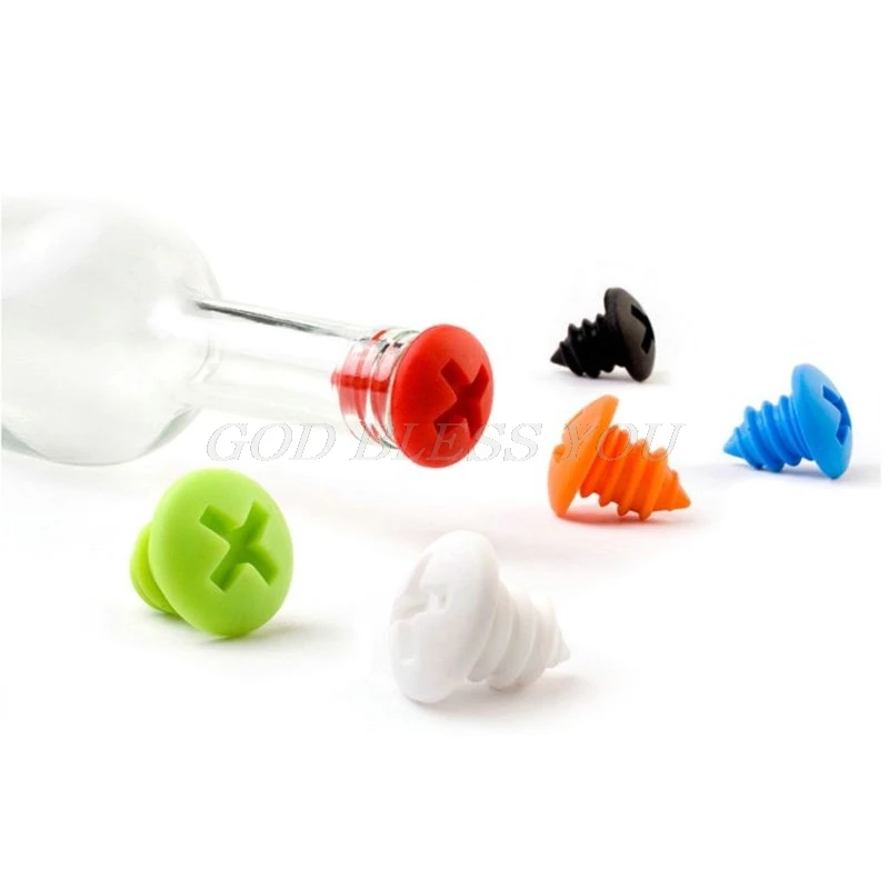 

5pcs Screw Design Silicone Wine Bottle Stopper Cork Plug Barware Bar Party Funny Gadget Tools