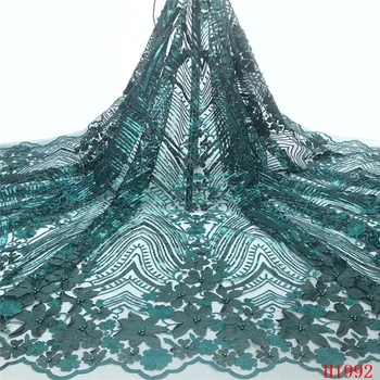 

Nigeria Fabrics Wedding Dress Tulle Lace Fabrics Green Beaded French Lace African Lace Fabric 2019 High Quality Lace HX1992