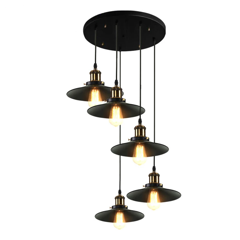 

Nordic retro iron nostalgic chandelier retro chandelier with 1/3/5 black 22CM lampshade living room bedroom lamps