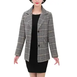 Новый осень-зима костюм, пиджак в клетку для женщин среднего возраста Дамская Мода в Корейском стиле Повседневное Блейзер Для женщин s