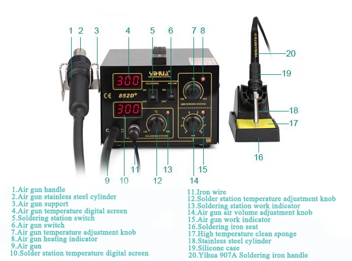 700 Вт 220 В насос типа Yihua 852D+ фена Цифровой паяльник SMD паяльная станция