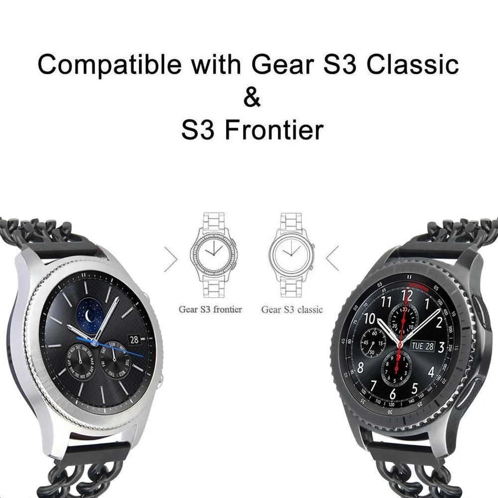 Для samsung gear S3 Frontier/классический ремешок для часов 22 мм ковбойская цепочка металлический браслет из нержавеющей стали для Galaxy Watch 46 мм