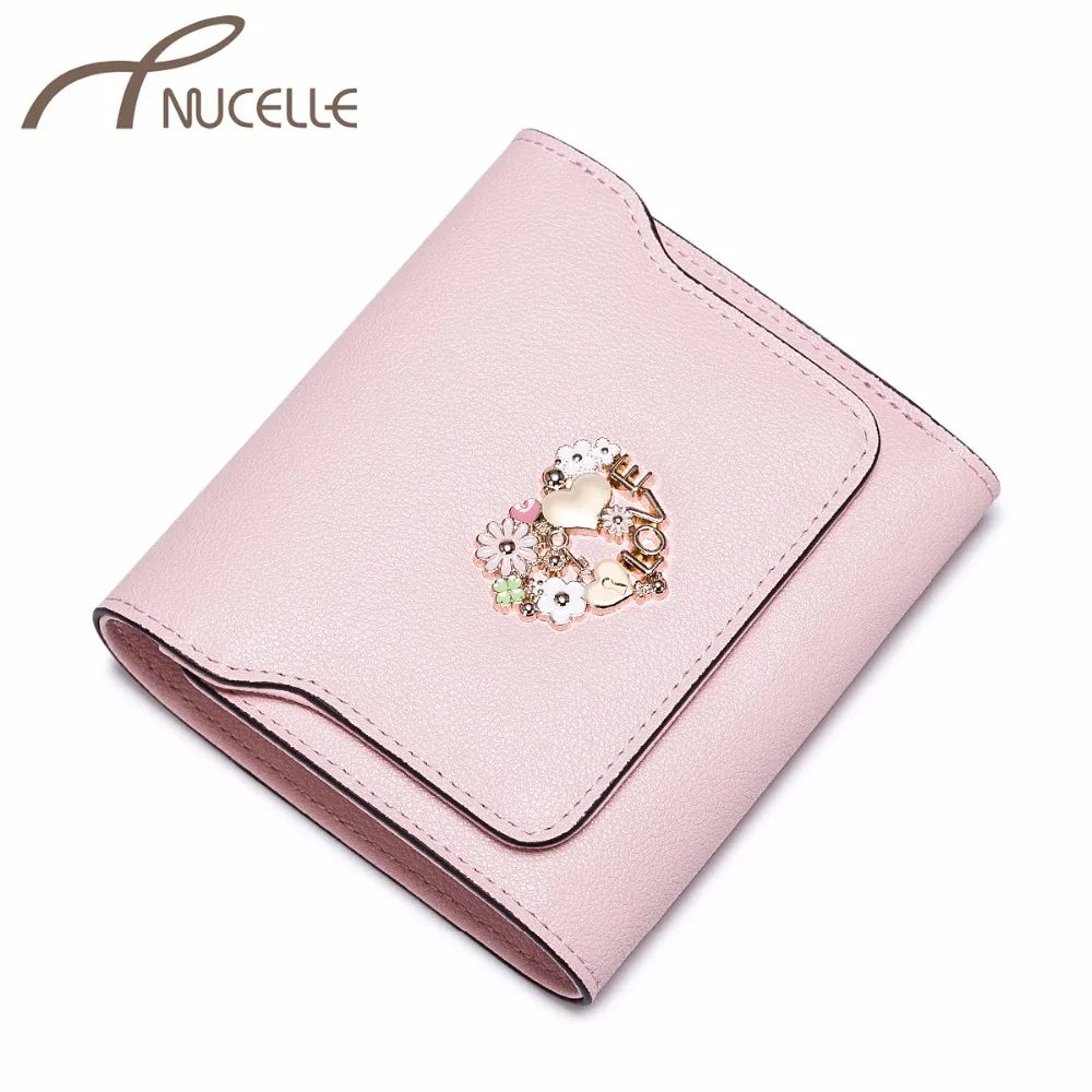 

Nucelle Women Split Leather Wallets Ladies Vintage Sweet Pink Money Clips Female Leather Brand Short Purse Girl Gift Box NZ5364